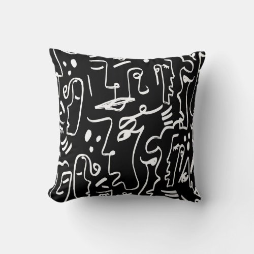 Abstract Faces Masks Geometric Pattern Throw Pillow