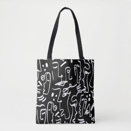Abstract Faces Masks Geometric Pattern Tote Bag