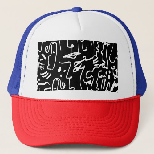 Abstract Faces Masks Geometric Pattern Trucker Hat