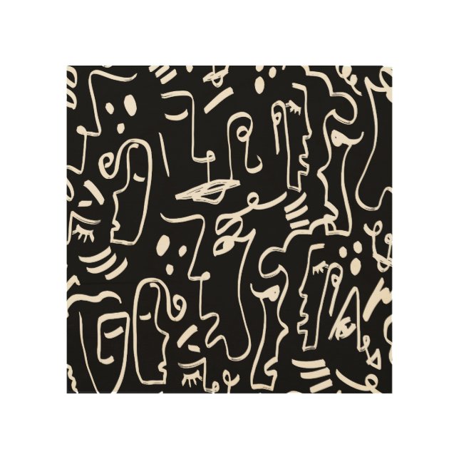 Abstract Faces Masks: Geometric Pattern Wood Wall Art (Front)