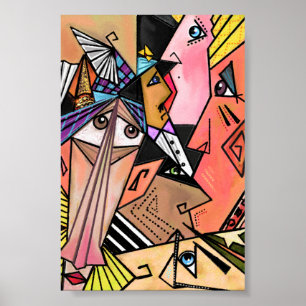 Abstract Faces Moods Poster Cubism Portrait