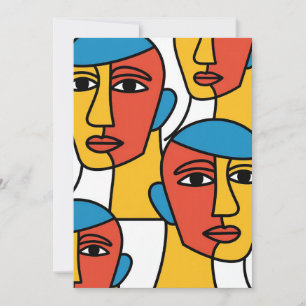 Abstract Faces Print, Vibrant Geometric Art Invitation