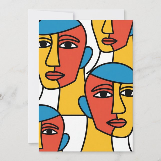 Abstract Faces Print, Vibrant Geometric Art Invitation (Front)