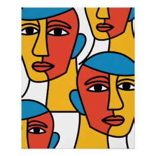 Abstract Faces Print, Vibrant Geometric Art Poster