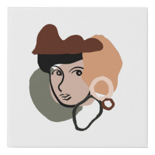 Abstract Facial Inky Lines Earth tones Neutral Faux Canvas Print