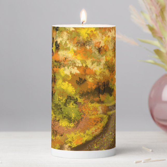 Abstract Fall Art Pillar Candle (In Situ)