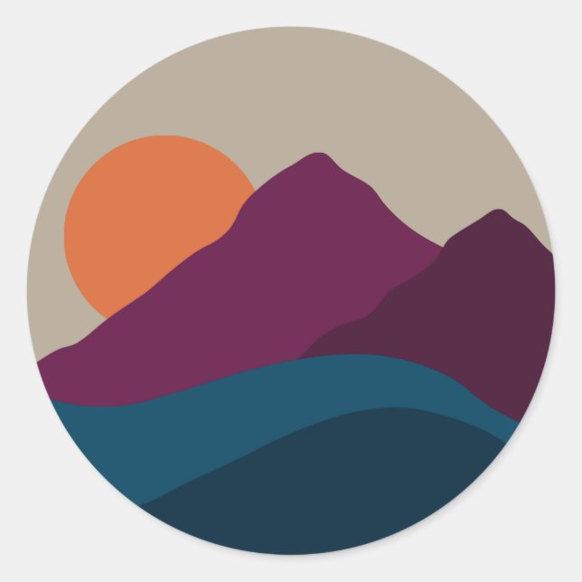 Abstract Fall Autumn Mountain Landscape Sunset  Classic Round Sticker (Front)