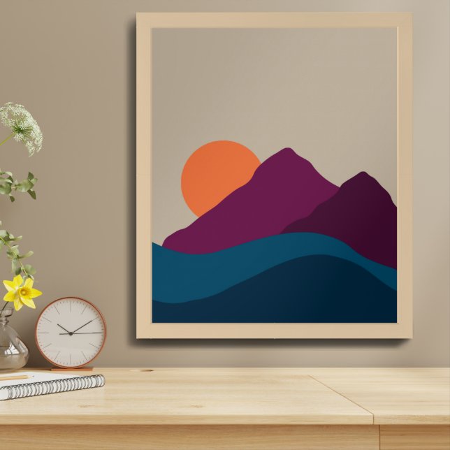 Abstract Fall Autumn Mountain Landscape Sunset  Framed Art (Table Top)