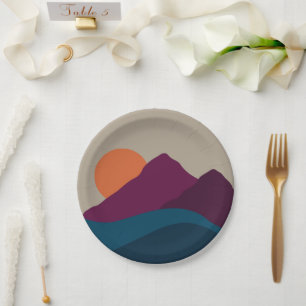 Abstract Fall Autumn Mountain Landscape Sunset  Paper Plates