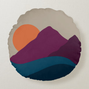 Abstract Fall Autumn Mountain Landscape Sunset Round Pillow