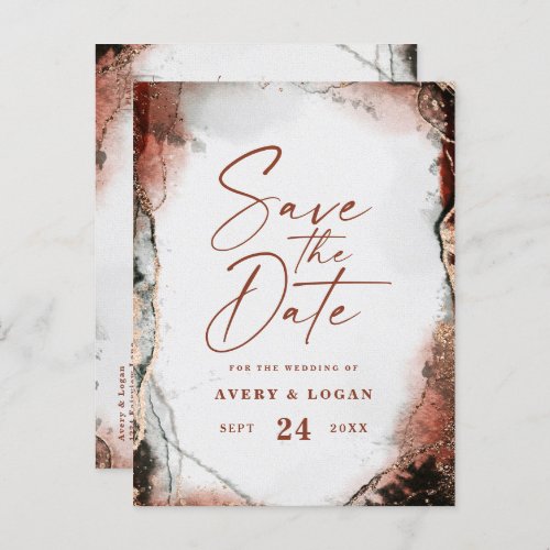 Abstract Fall Autumn Orange Wedding Save The Date Announcement Postcard