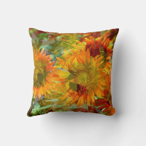 Abstract Fall Color Flowers Throw Pillow | Zazzle