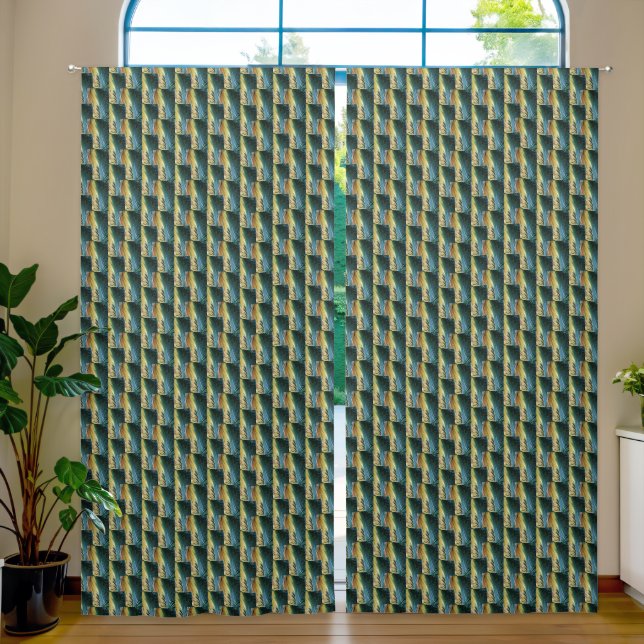 Abstract Fall Leaf Art, Green Yellow Brown Pattern Blackout Curtains (Living Room)