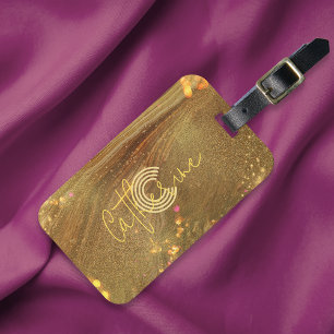 Abstract Fancy Faux Gold Glitter Monogrammed Luggage Tag