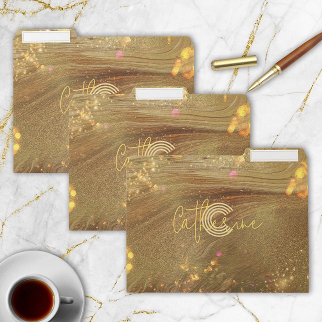 Abstract Fancy Trendy Gold Glitter Name & Initial File Folder (Creator Uploaded)