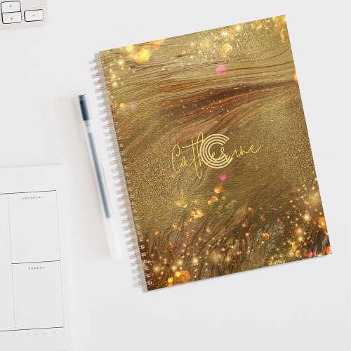 Abstract Fancy Trendy Gold Glitter Name  Initial  Planner