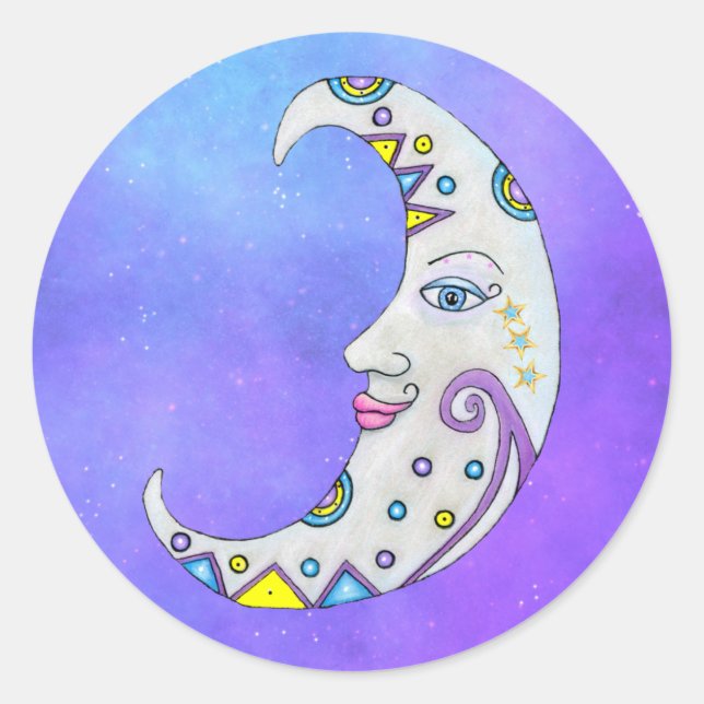 Abstract Fantasy Crescent Moon Colorful shapes Classic Round Sticker (Front)