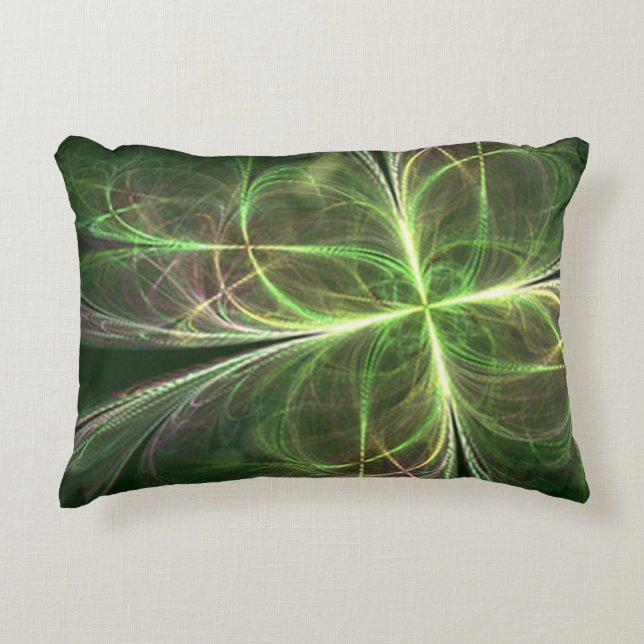 Abstract Fantasy Four Leaves Green Clover Accent Pillow (Front)