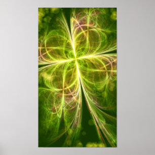Abstract Fantasy Four Leaves Green Yellow Clover Poster