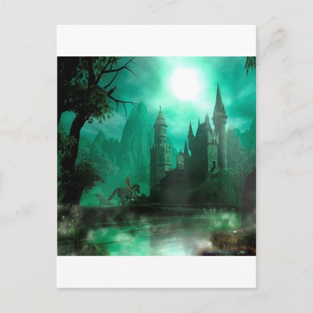 Abstract Fantasy Jade Moonlight Castle Postcard (Front)