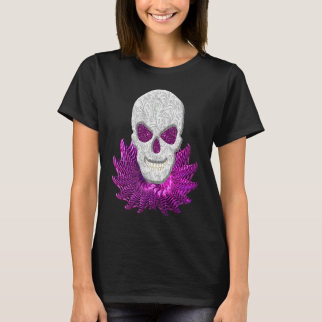 Abstract Fantasy Lacy Skull Goth Pink Eyes T-Shirt (Front)