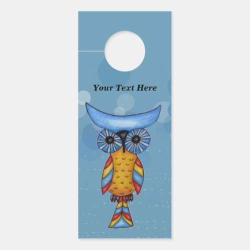 Abstract Fantasy Owl Blue Eyes Colorful Feathers Door Hanger