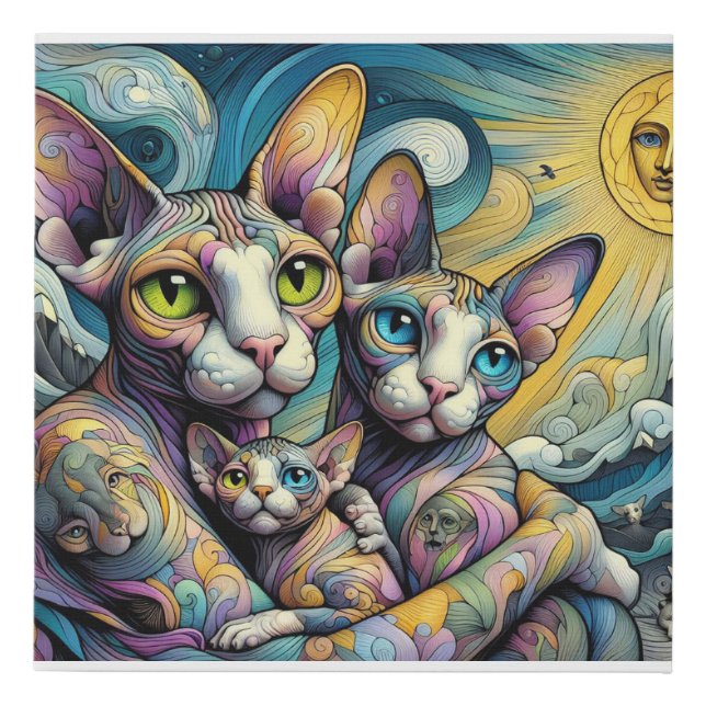 Abstract Fantasy Sphynx Family Faux Canvas Print (Front)