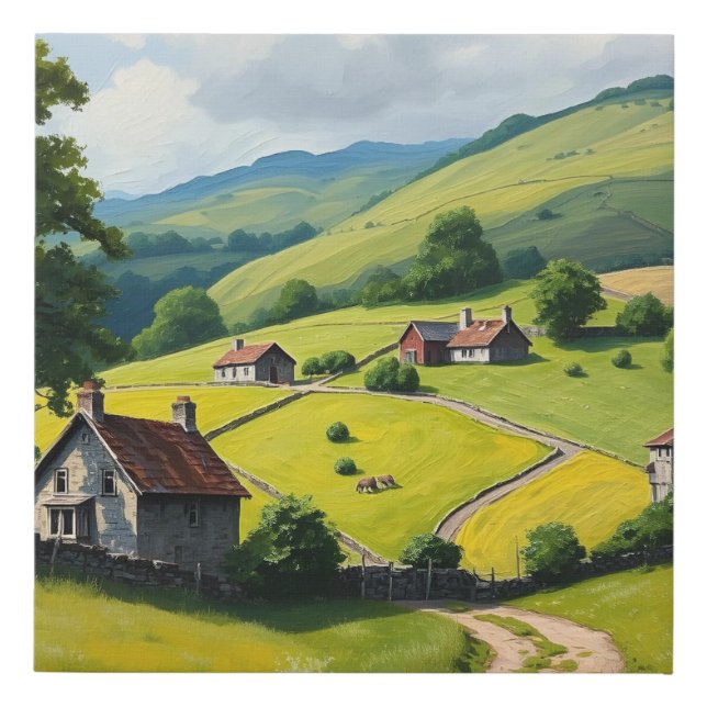 Abstract Farm Painting on the Mountain Canvas Art (Front)