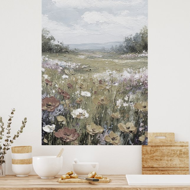 Abstract Farmhouse Landscape Neutral Art Poster (Kitchen)