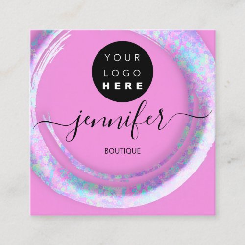 Abstract Fashion Pink Floral Boutique Logo Square Business Card