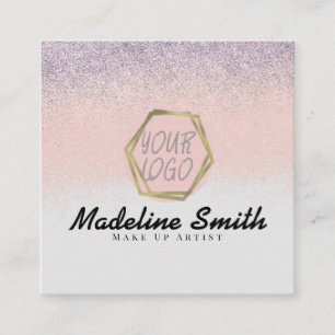 Abstract  Faux Glitter Makeup Artist Logo   Square Business Card