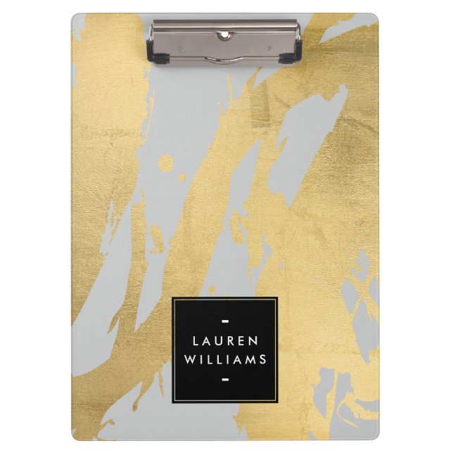 Abstract Faux Gold Brushstrokes on Gray Clipboard (Front)