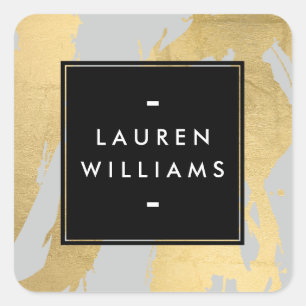 Abstract Faux Gold Brushstrokes on Gray Square Sticker
