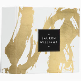 Abstract Faux Gold Brushstrokes on White Binder
