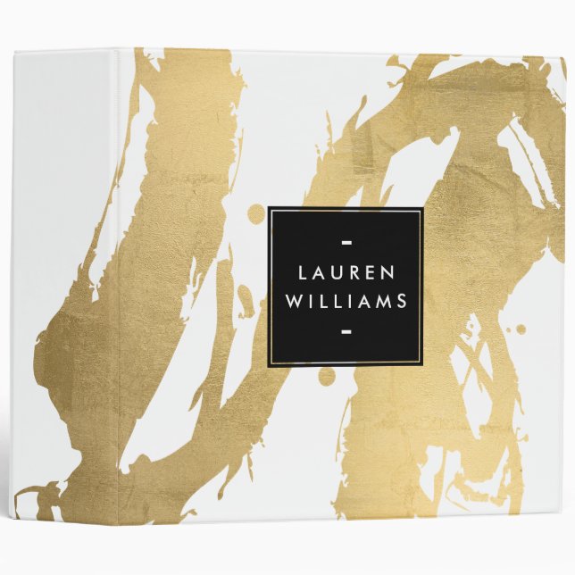 Abstract Faux Gold Brushstrokes on White Binder (Front/Spine)