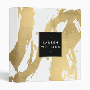 Abstract Faux Gold Brushstrokes on White Binder