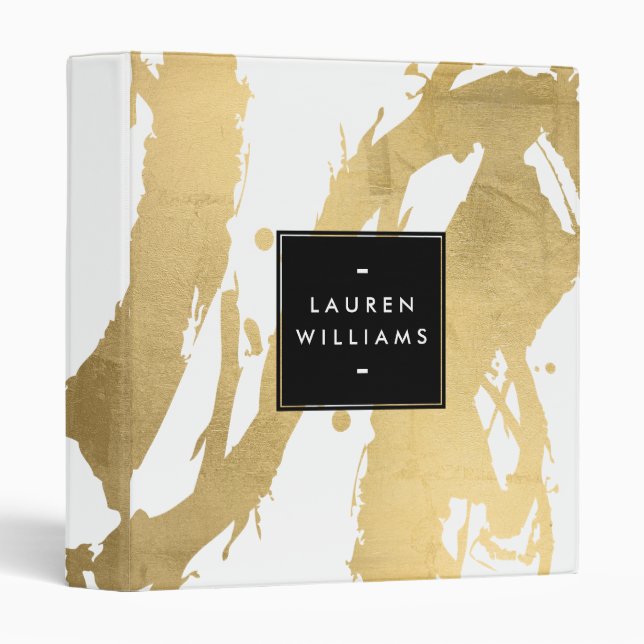 Abstract Faux Gold Brushstrokes on White Binder (Front/Spine)