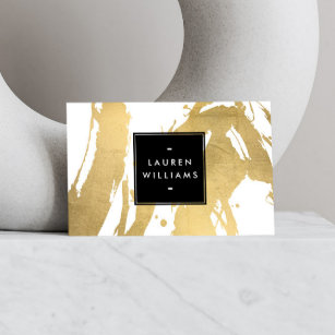 Abstract Faux Gold Brushstrokes on White Business Card