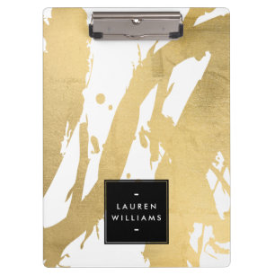 Abstract Faux Gold Brushstrokes on White Clipboard