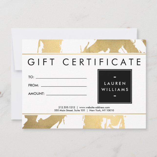 Abstract Faux Gold Brushstrokes on White Gift Card (Front)