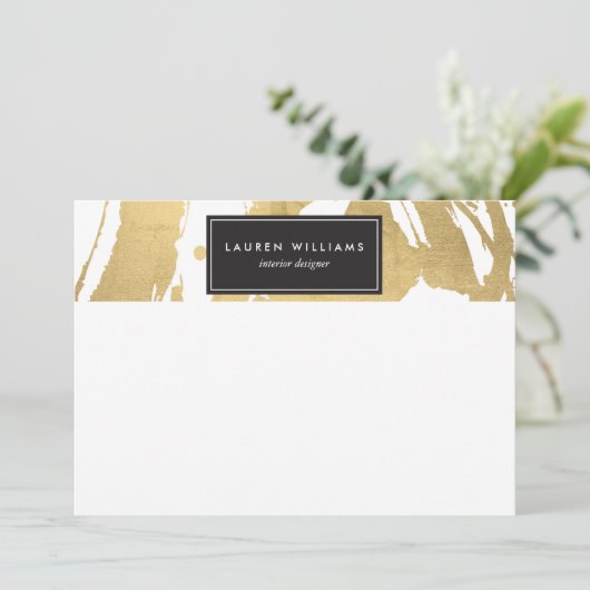 Abstract Faux Gold Brushstrokes on White II (Standing Front)