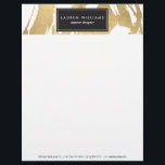 Abstract Faux Gold Brushstrokes on White II Letterhead<br><div class="desc">Coordinates with the Abstract Faux Gold Brushstrokes on White II Business Card Template by 1201AM. This modern letterhead design features a faux gold background of painterly brushstrokes with a black rectangular overlay to hold your name or business name. A beautiful and eye-catching motif for interior designers, salons, makeup artists, style...</div>