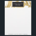 Abstract Faux Gold Brushstrokes on White II Letterhead<br><div class="desc">Coordinates with the Abstract Faux Gold Brushstrokes on White II Business Card Template by 1201AM. This modern letterhead design features a faux gold background of painterly brushstrokes with a black rectangular overlay to hold your name or business name. A beautiful and eye-catching motif for interior designers, salons, makeup artists, style...</div>