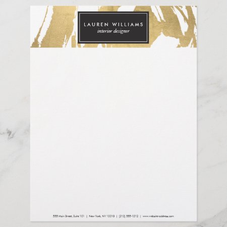 Abstract Faux Gold Brushstrokes On White Ii Letterhead