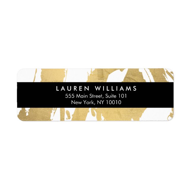 Abstract Faux Gold Brushstrokes on White Label (Front)