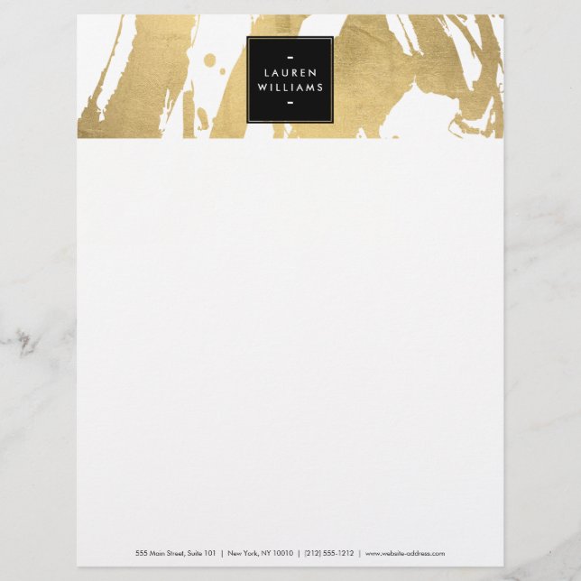 Abstract Faux Gold Brushstrokes on White Letterhead (Front)
