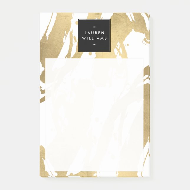 Abstract Faux Gold Brushstrokes on White Post-it Notes (Front)