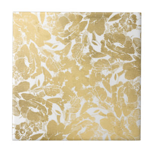 Abstract Faux Gold Floral Pattern Ceramic Tile