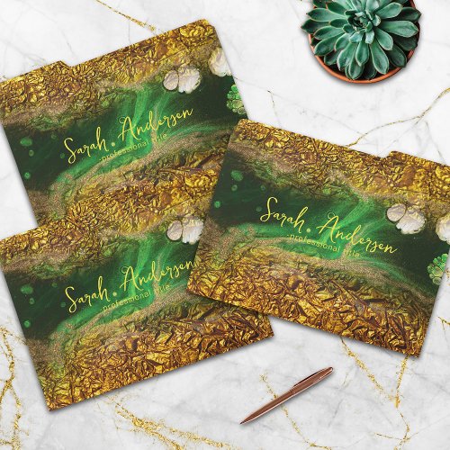 Abstract Faux Gold Metallic Foil Green Trendy Chic File Folder