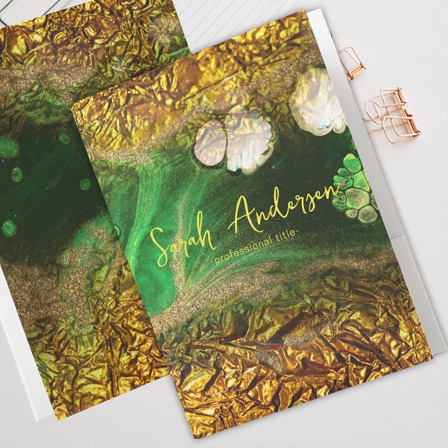 Abstract Faux Gold Metallic Foil Green Trendy Chic Pocket Folder (Creator Uploaded)